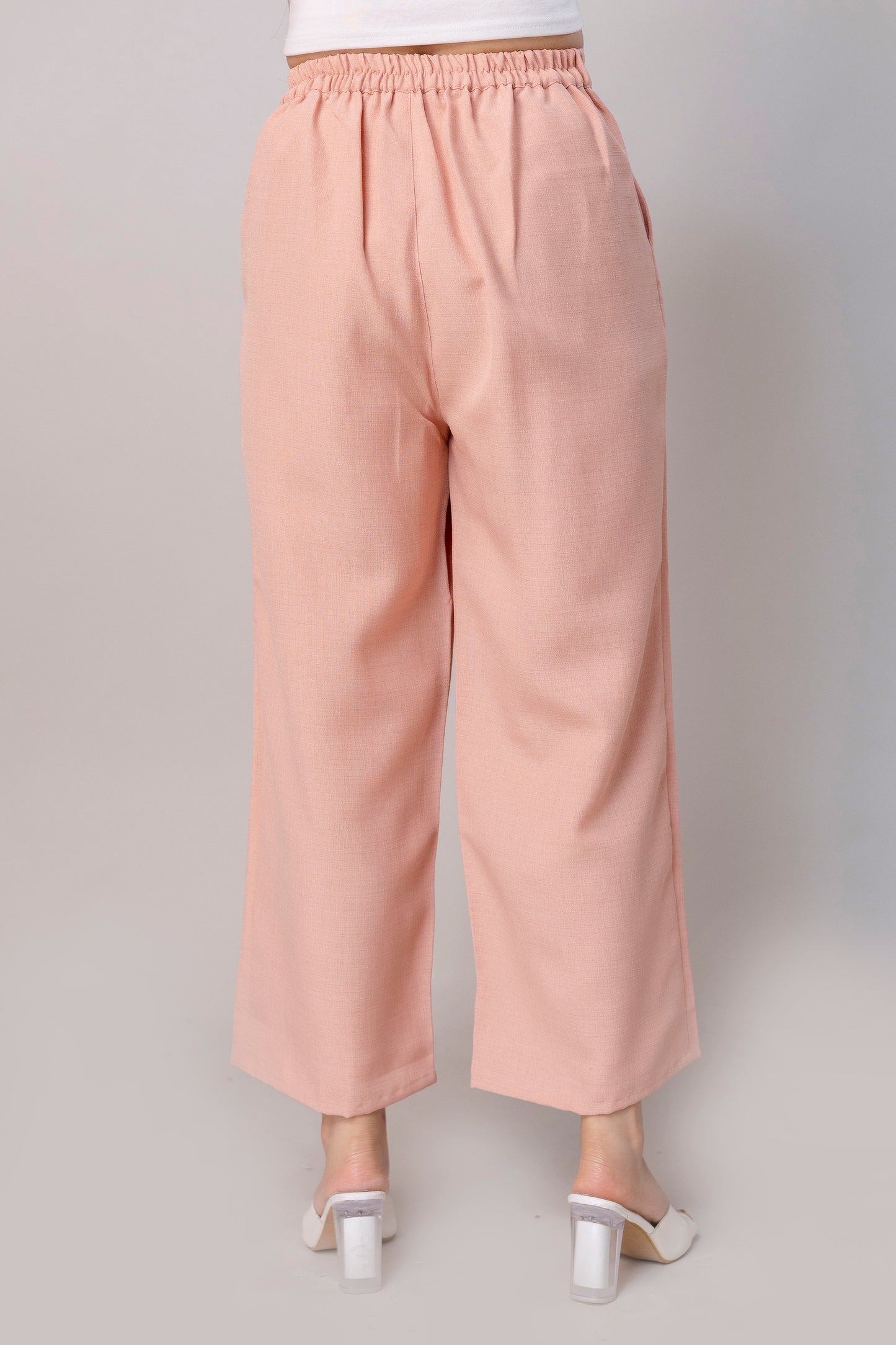 Women Salmon Pink Wide Leg Pant