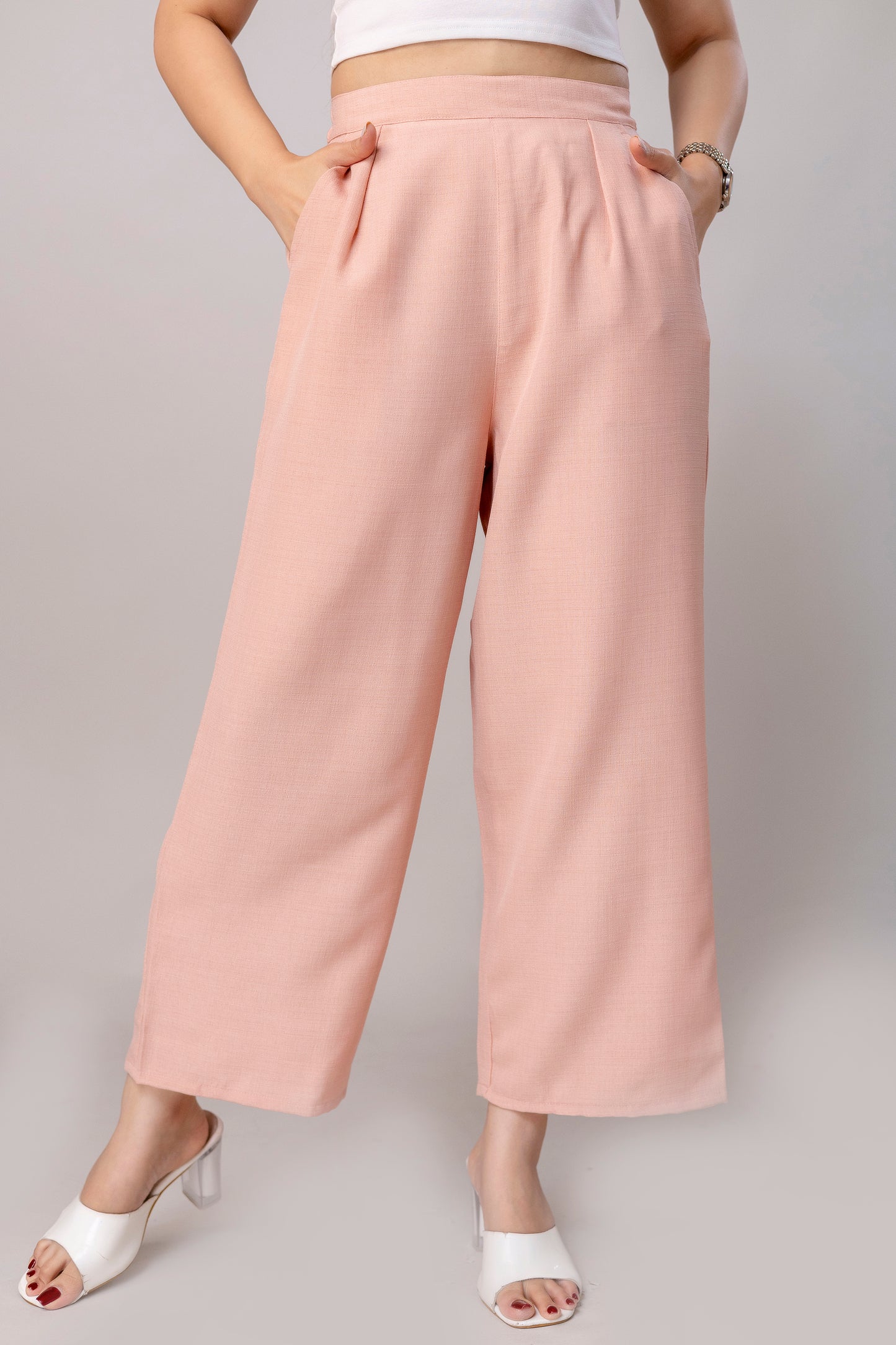 Women Salmon Pink Wide Leg Pant