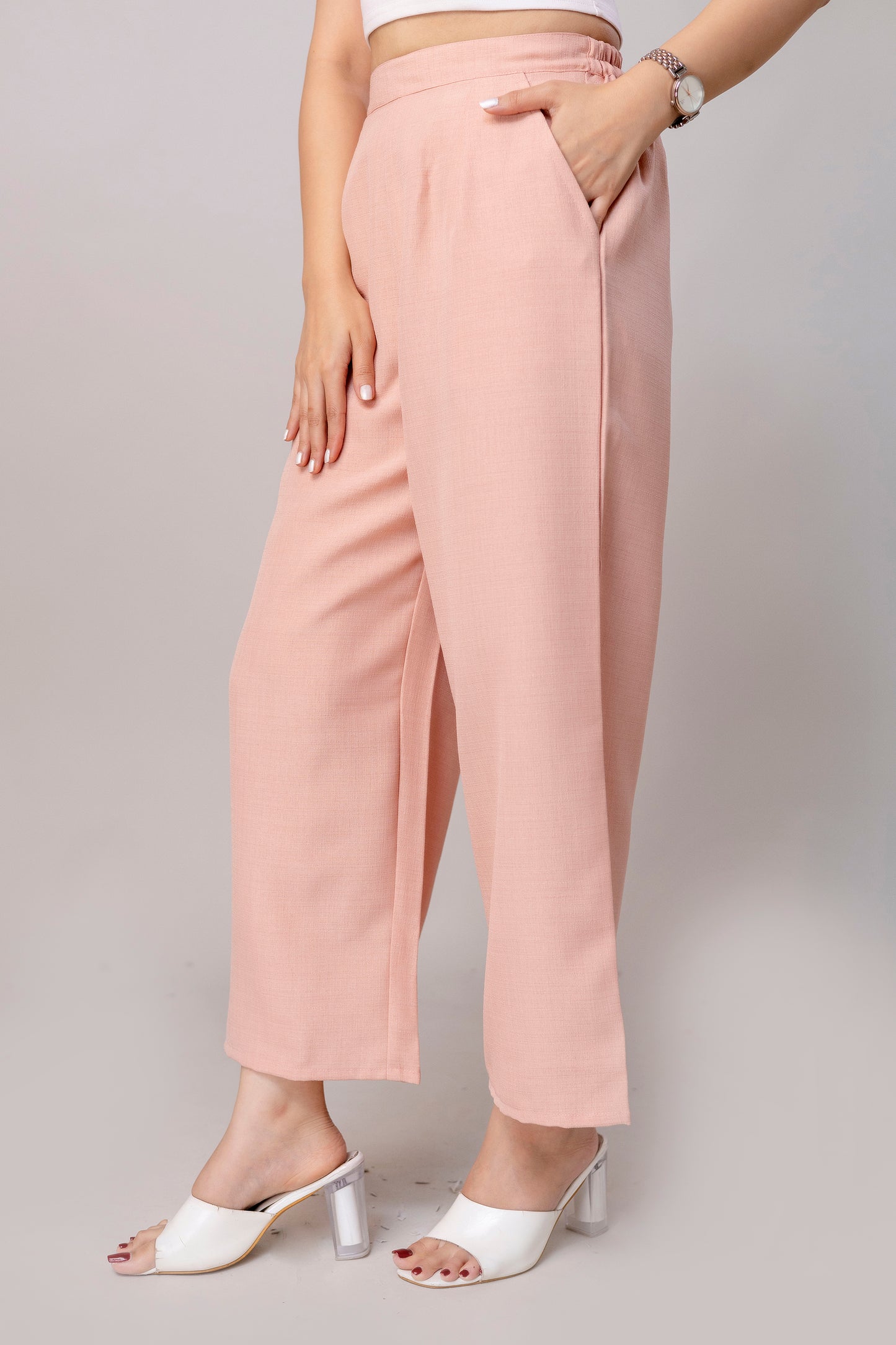 Women Salmon Pink Wide Leg Pant
