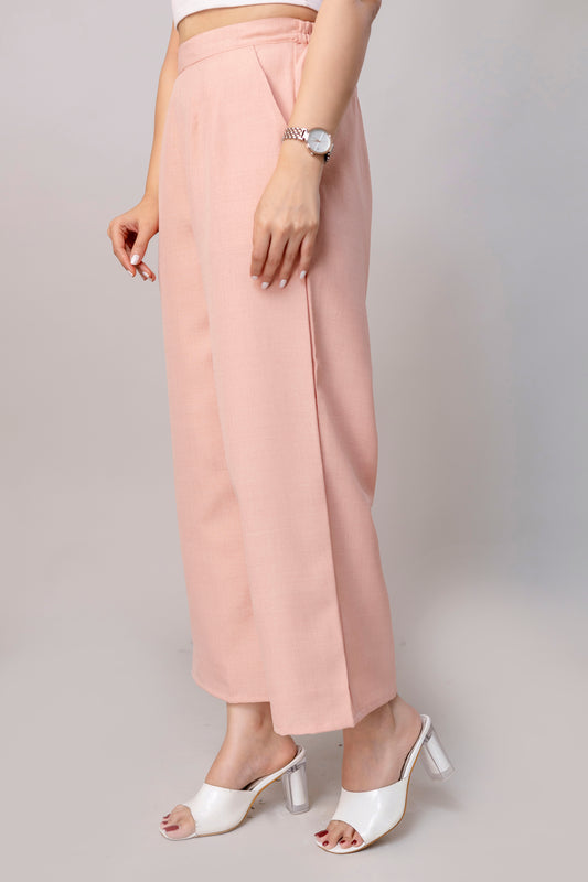 Women Salmon Pink Wide Leg Pant