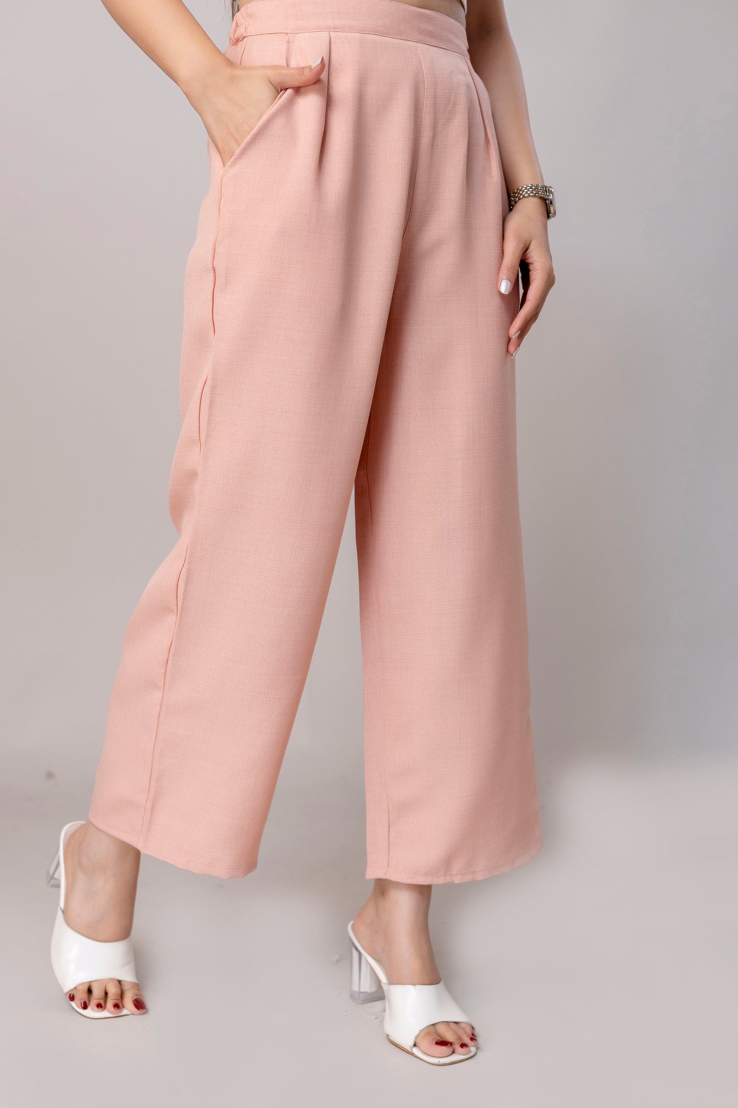 Women Salmon Pink Wide Leg Pant