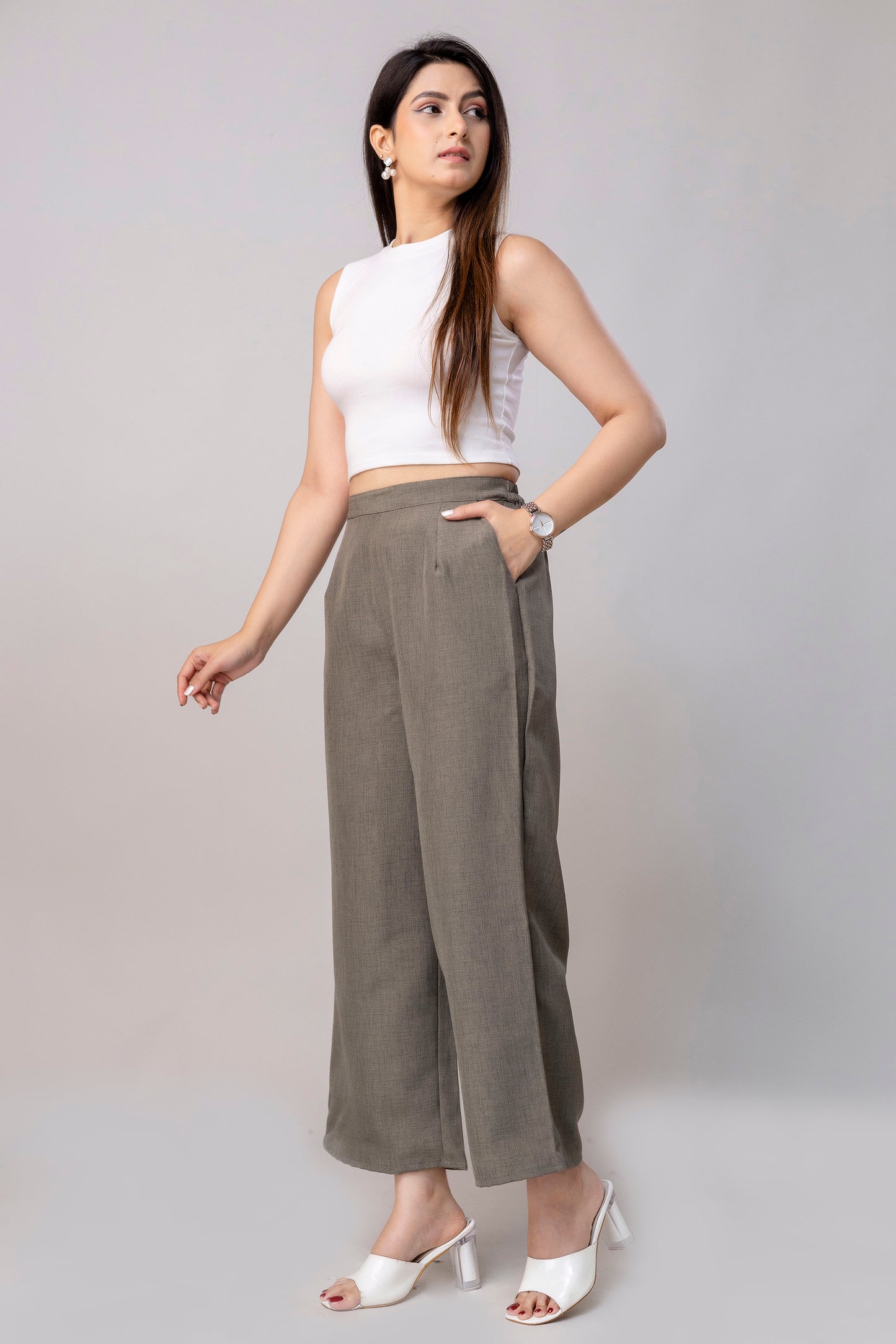 Women Grey Wide Leg Pant