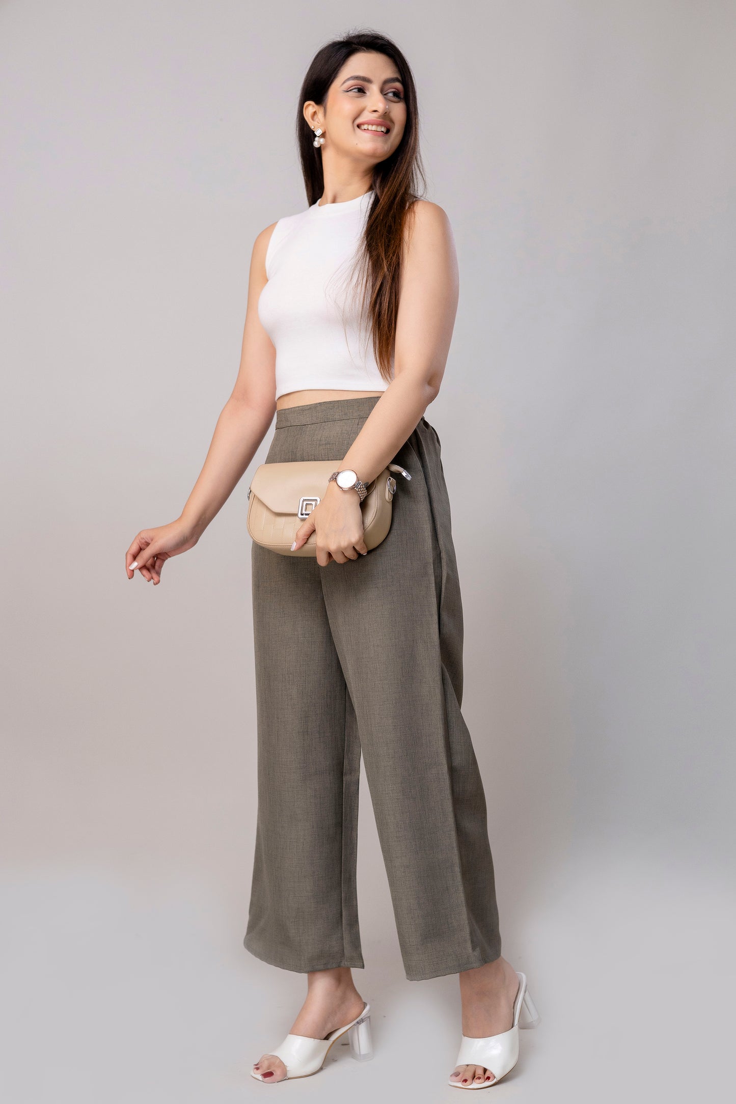 Women Grey Wide Leg Pant