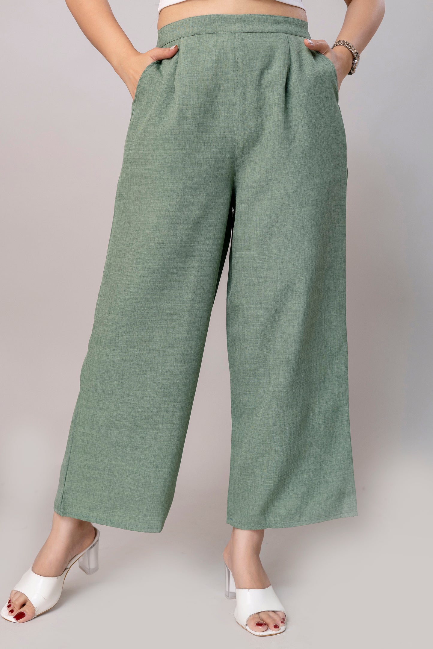 Women Green Wide Leg Pant