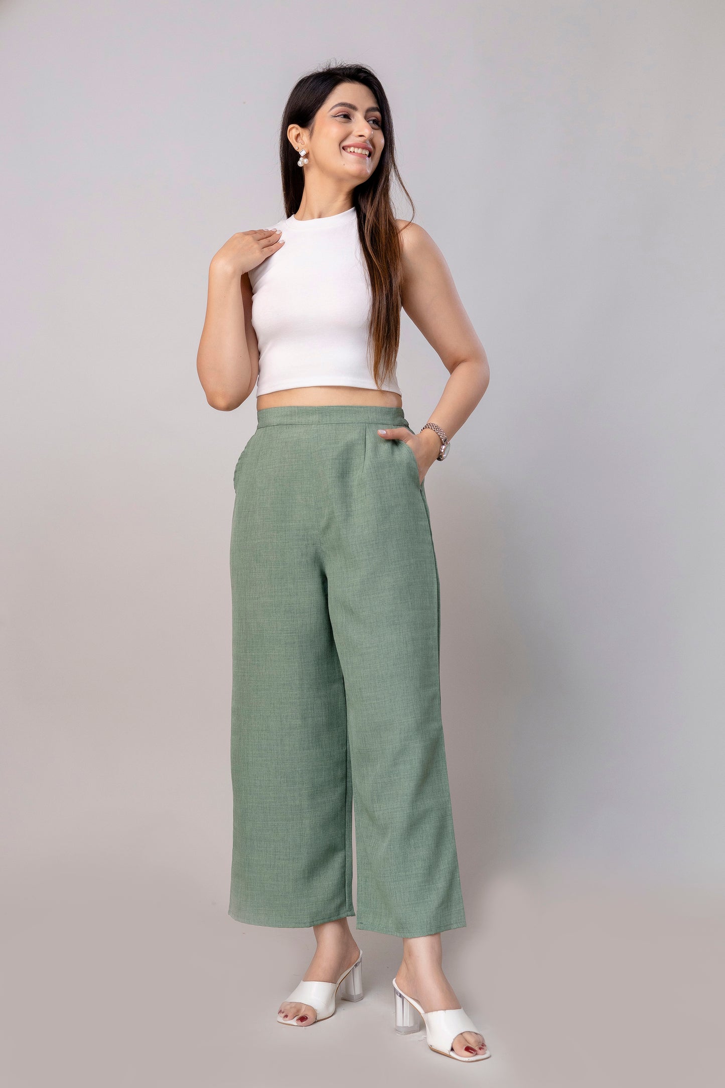 Women Green Wide Leg Pant