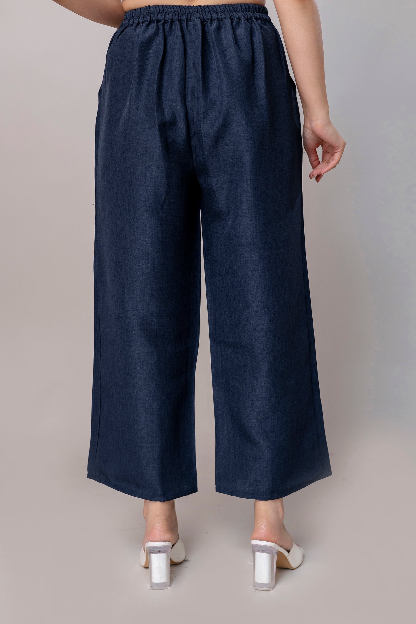 Women Navy Blue Wide Leg Pant