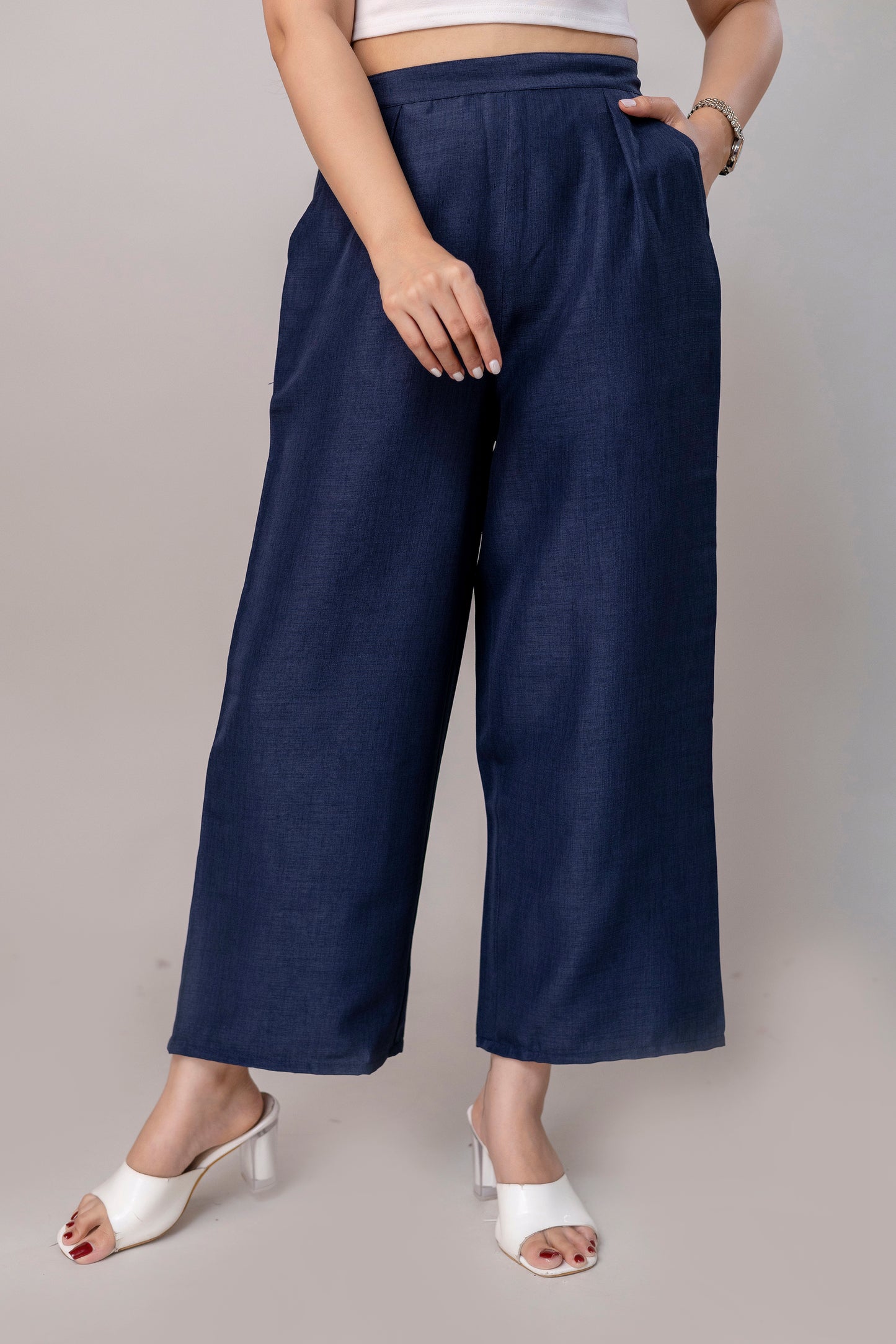 Women Navy Blue Wide Leg Pant