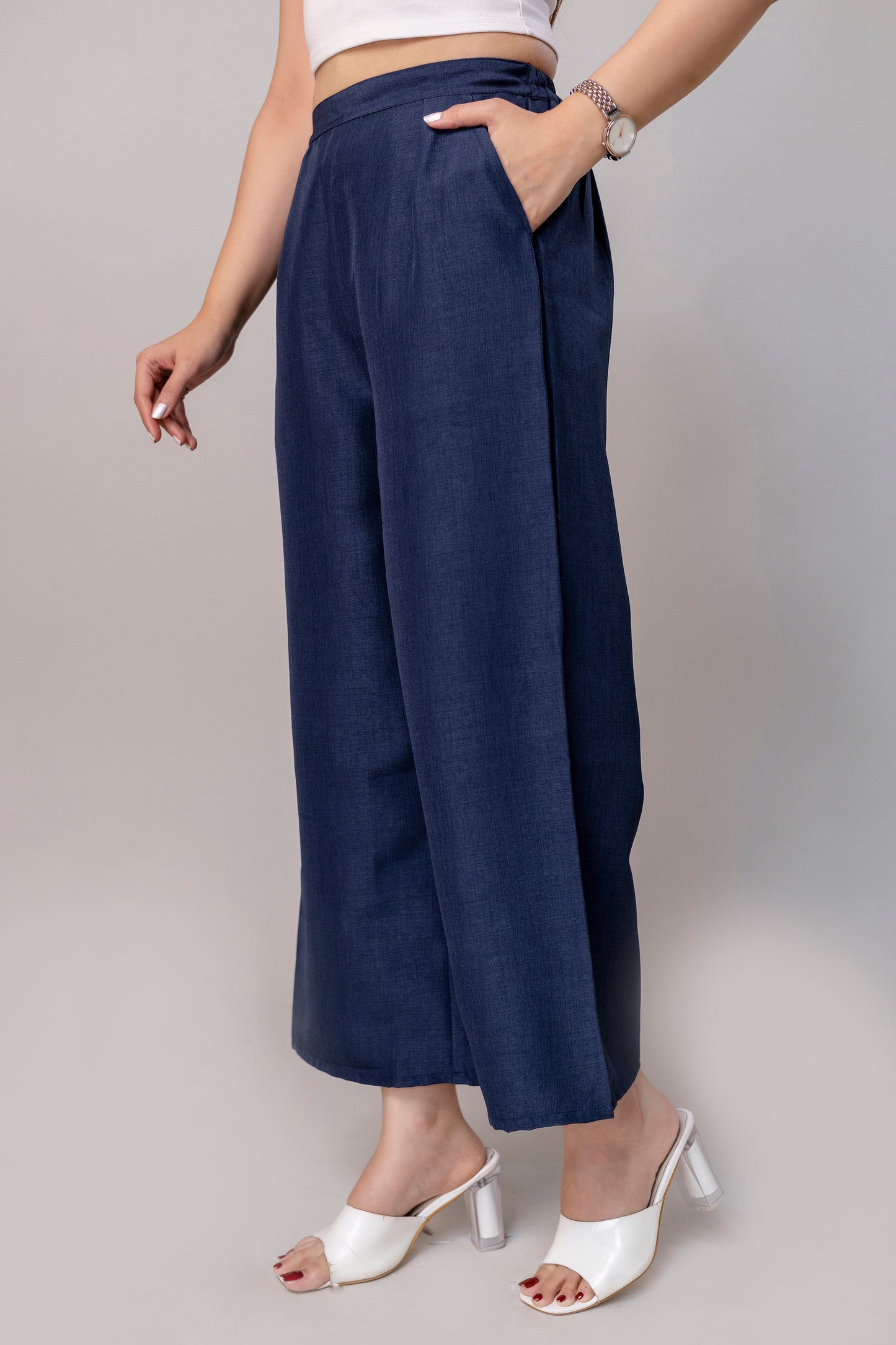 Women Navy Blue Wide Leg Pant