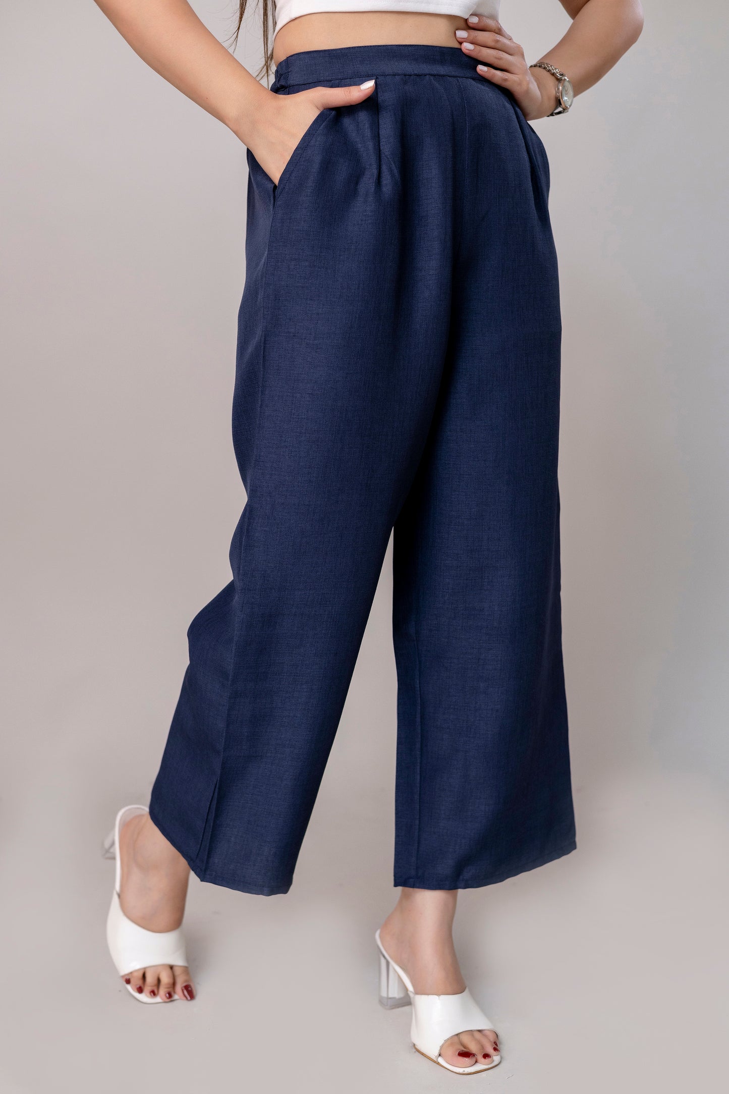 Women Navy Blue Wide Leg Pant