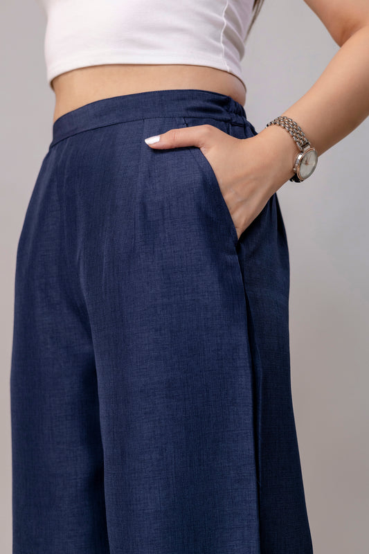 Women Navy Blue Wide Leg Pant