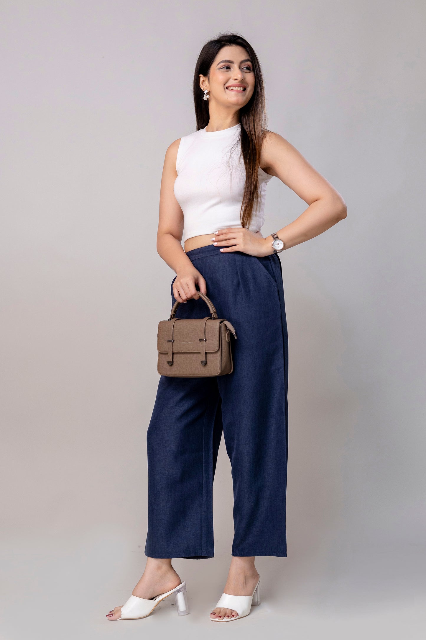 Women Navy Blue Wide Leg Pant