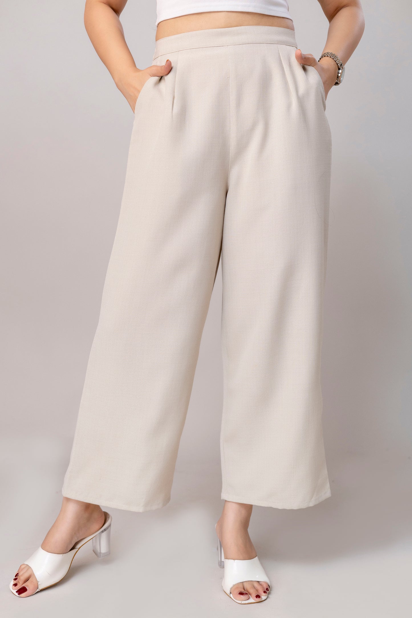 Women Beige Wide Leg Pant