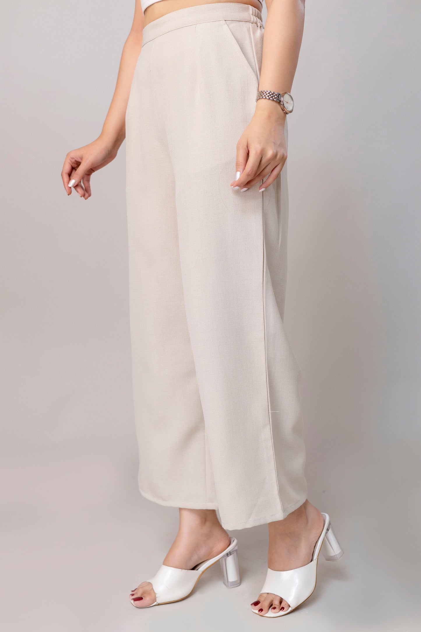 Women Beige Wide Leg Pant