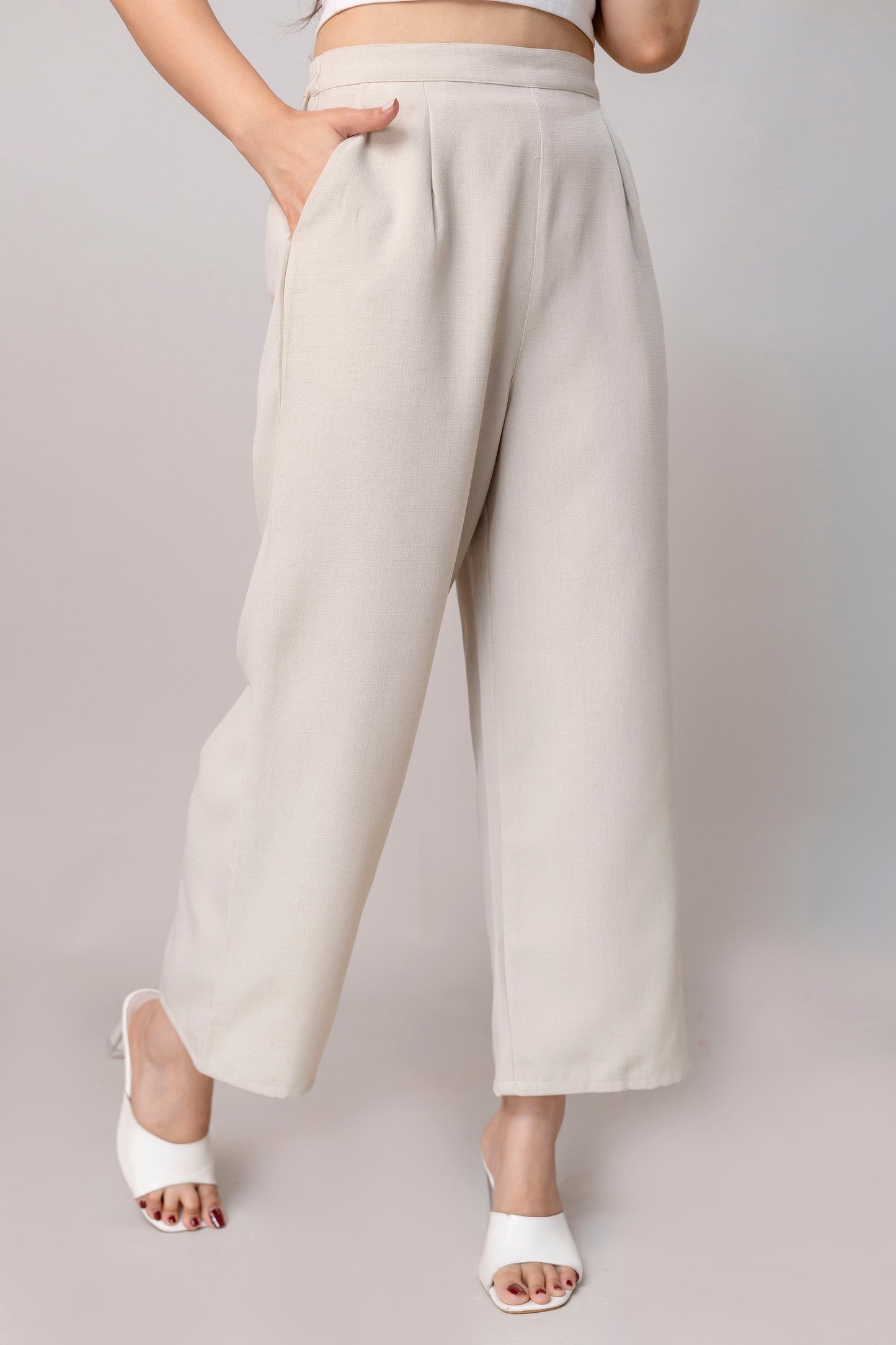 Women Beige Wide Leg Pant