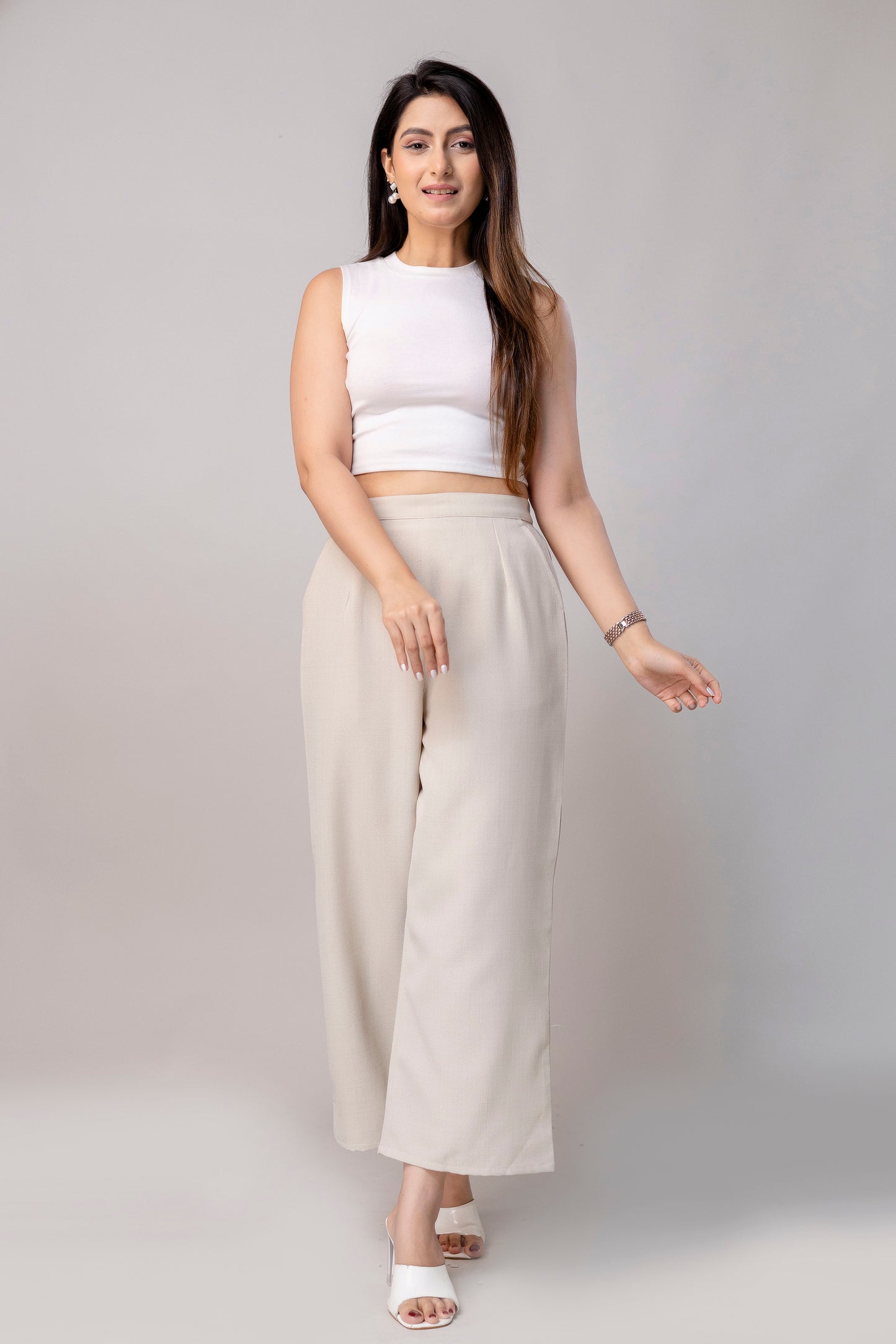 Women Beige Wide Leg Pant