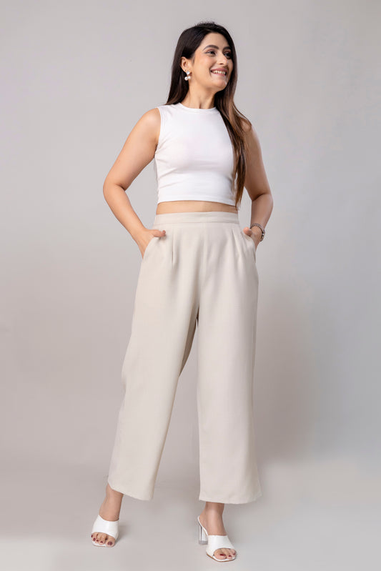 Women Beige Wide Leg Pant