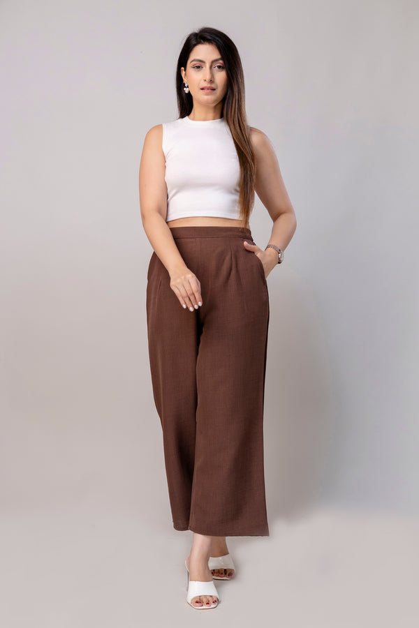 Women Chocolate Brown Wide Leg Pant