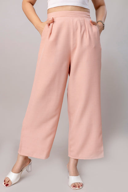 Women Salmon Pink Wide Leg Pant