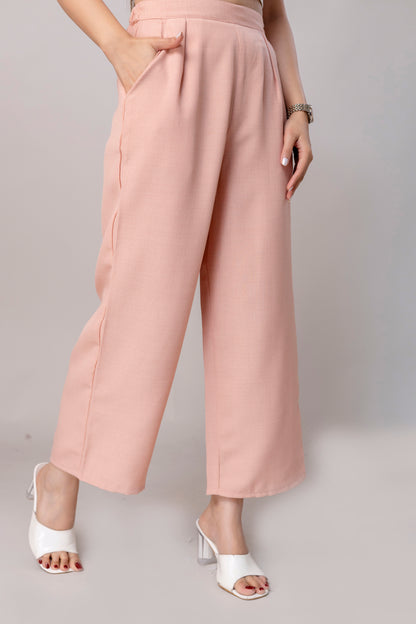 Women Salmon Pink Wide Leg Pant
