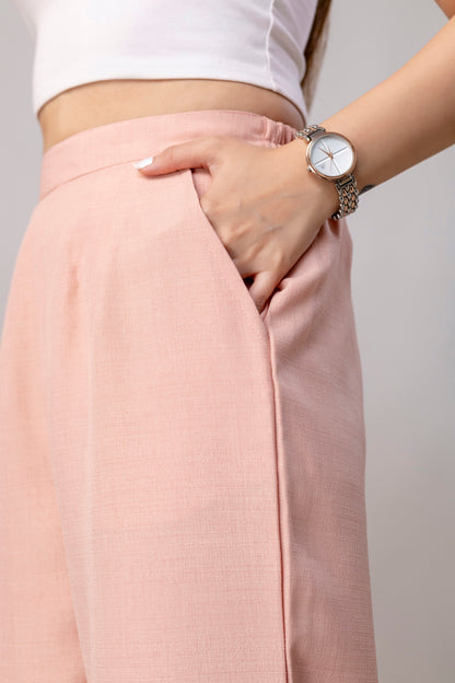 Women Salmon Pink Wide Leg Pant