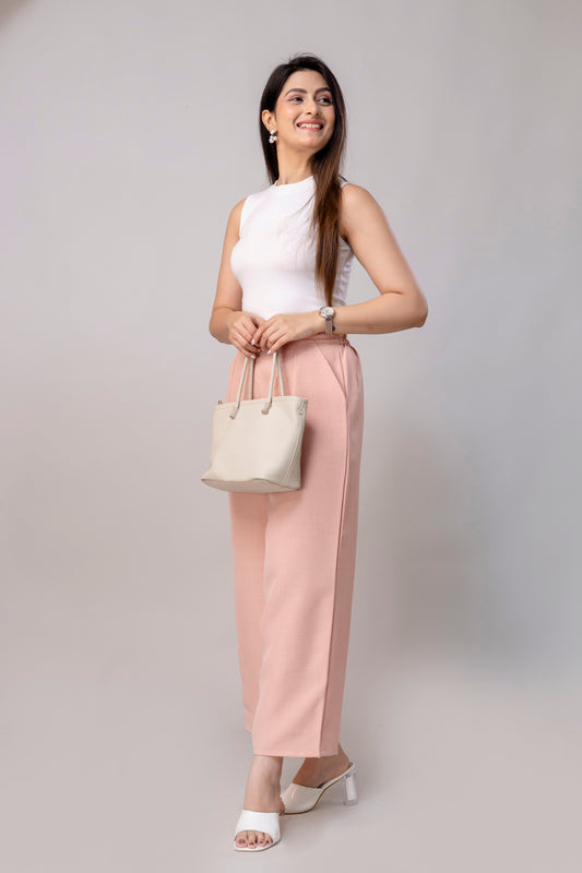 Women Salmon Pink Wide Leg Pant