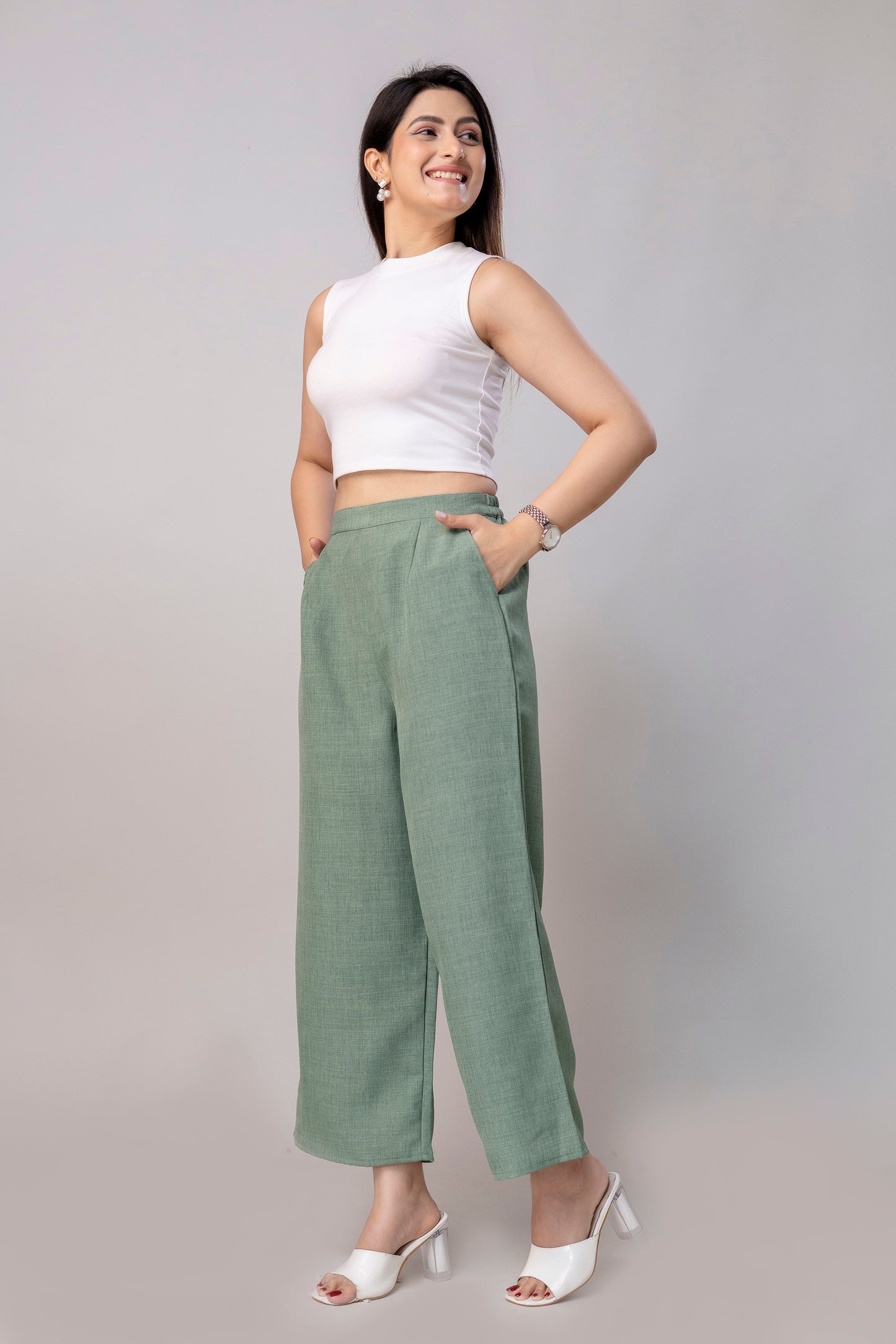 Women Green Wide Leg Pant