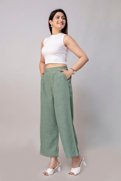 Women Green Wide Leg Pant