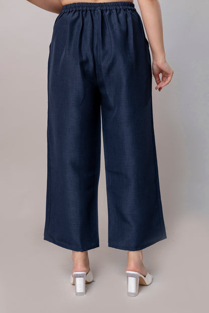 Women Navy Blue Wide Leg Pant