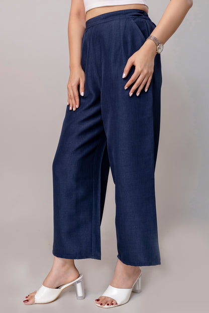 Women Navy Blue Wide Leg Pant