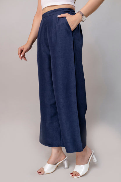 Women Navy Blue Wide Leg Pant