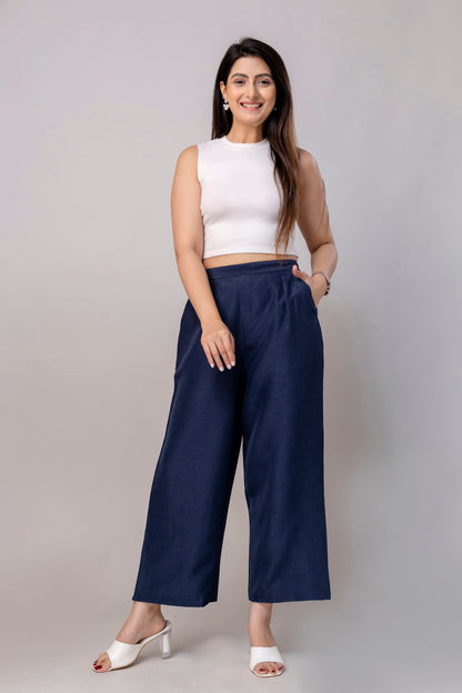 Women Navy Blue Wide Leg Pant