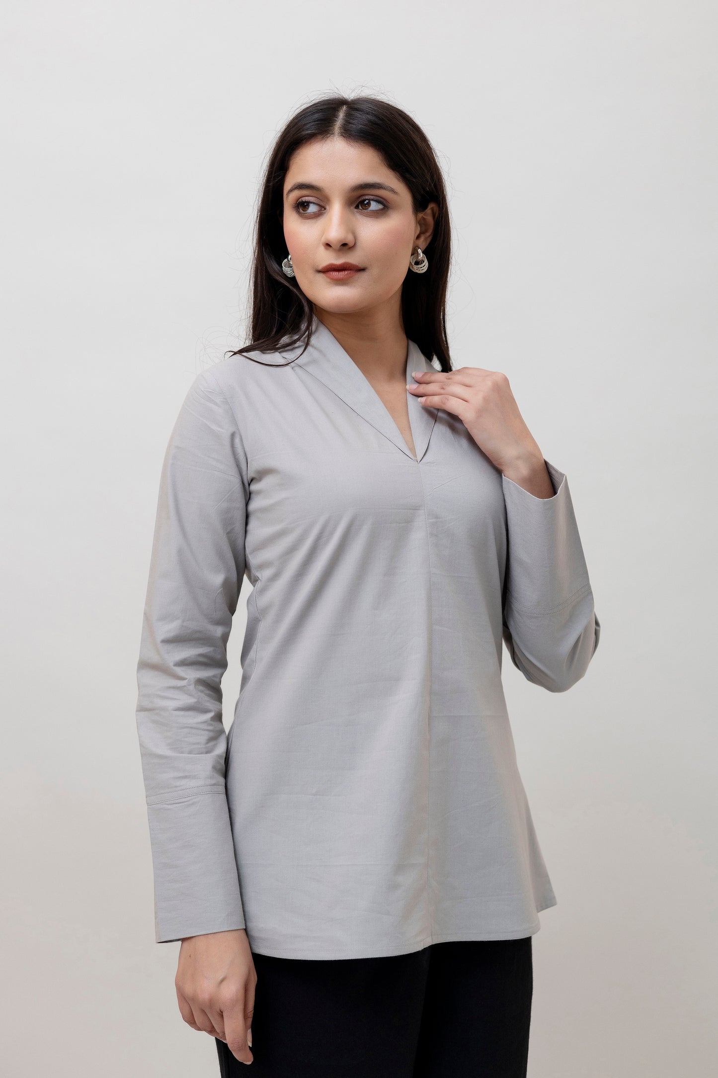 Cotton Classic Grey Short Kurta