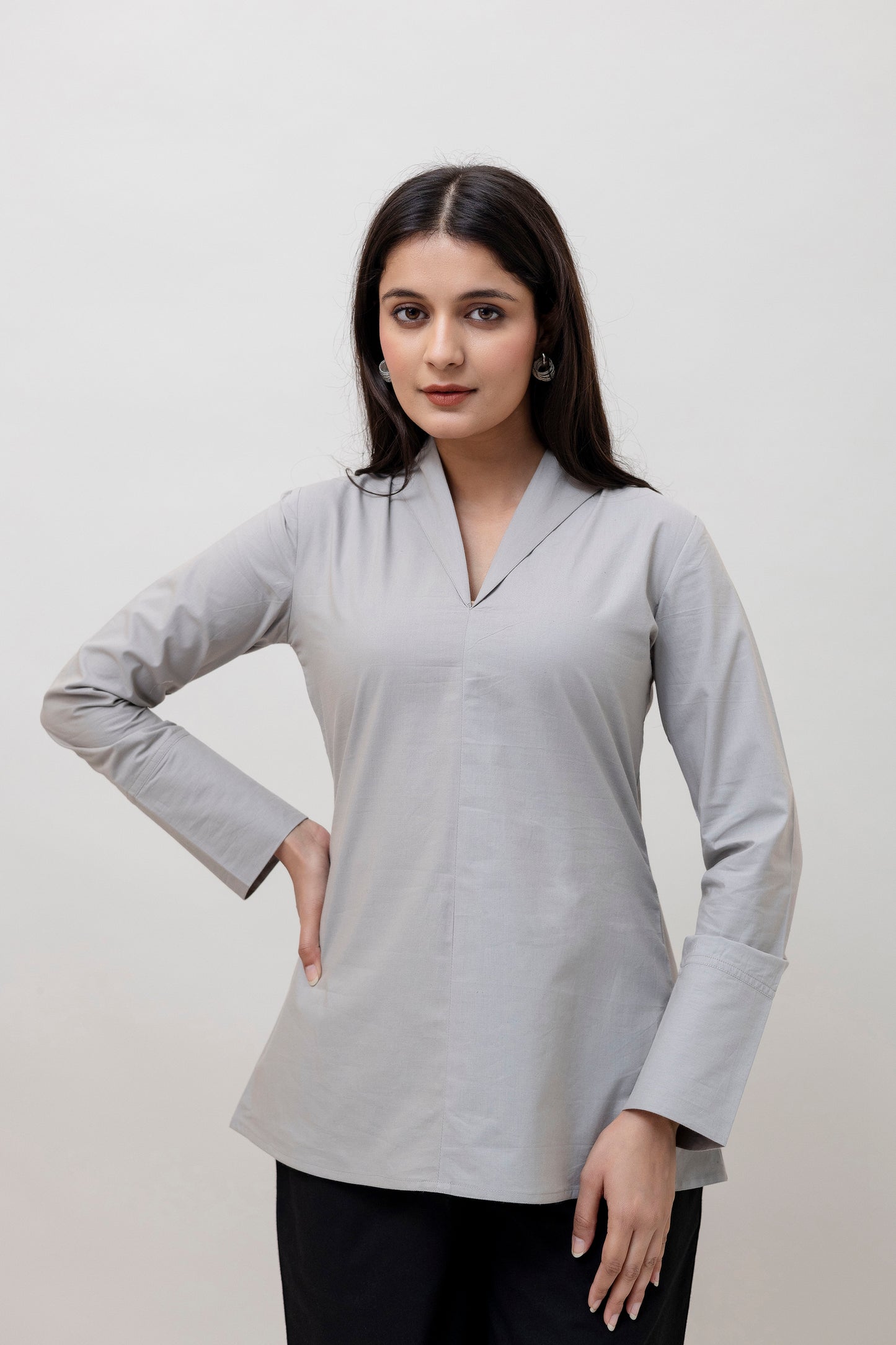 Cotton Classic Grey Short Kurta