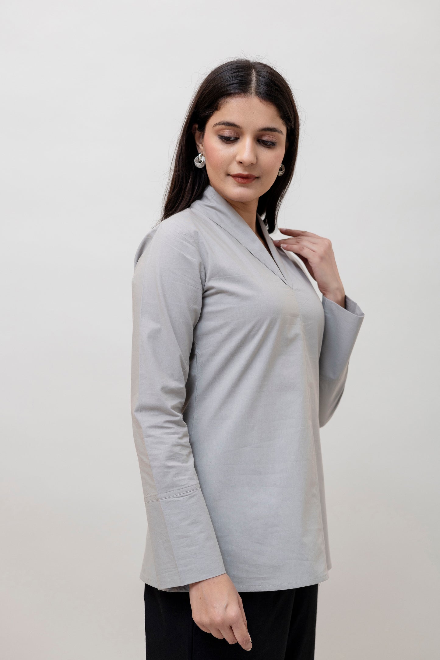 Cotton Classic Grey Short Kurta