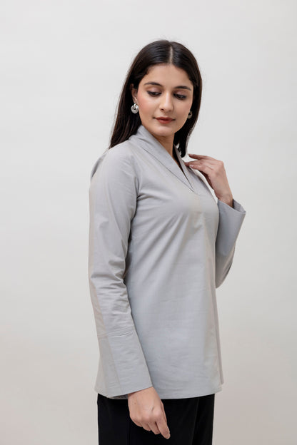Cotton Classic Grey Short Kurta