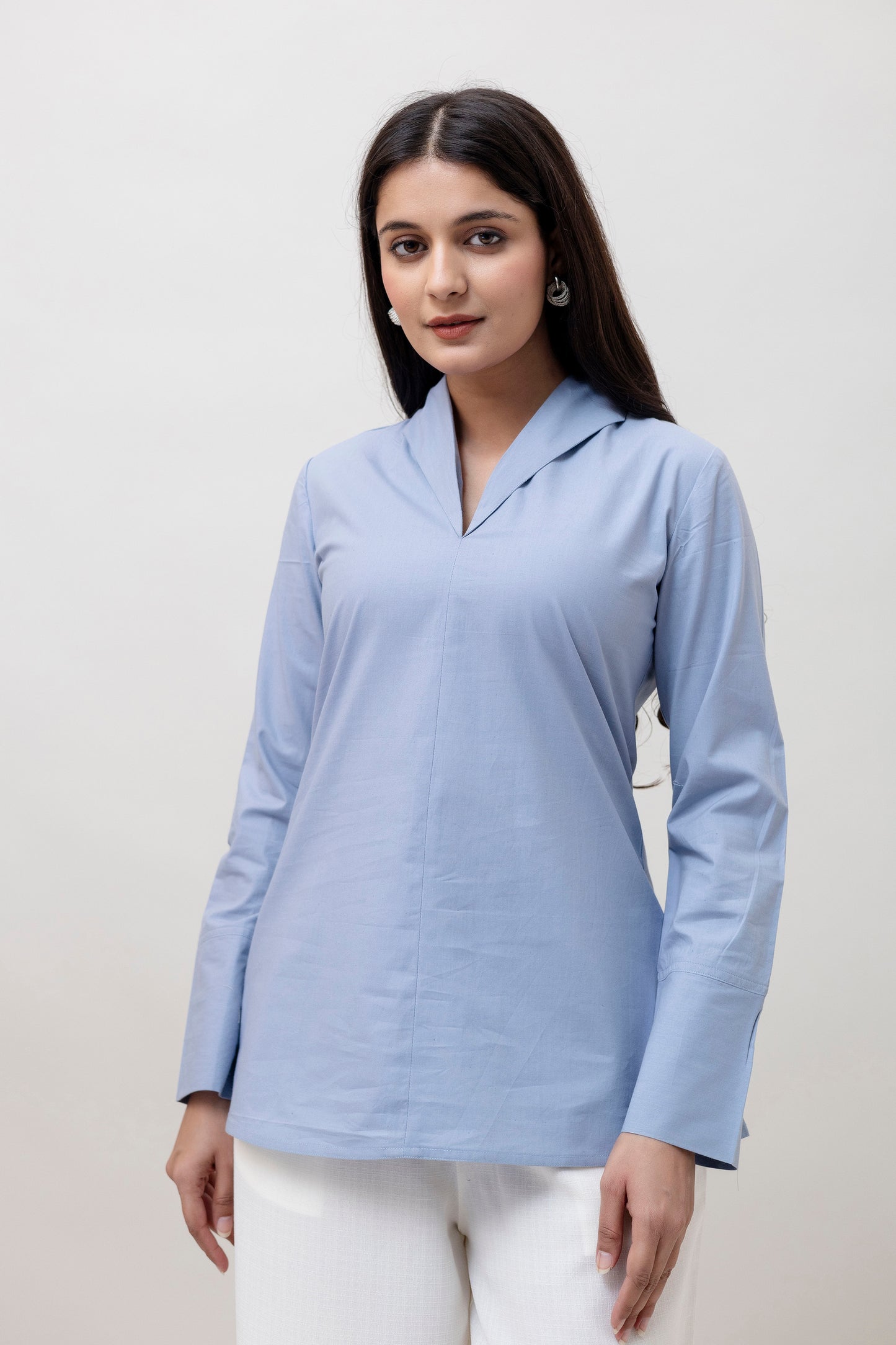 Cotton Classic Sky Blue Short Kurta