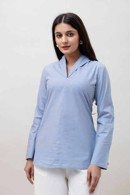 Cotton Classic Sky Blue Short Kurta