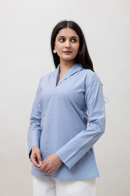 Cotton Classic Sky Blue Short Kurta