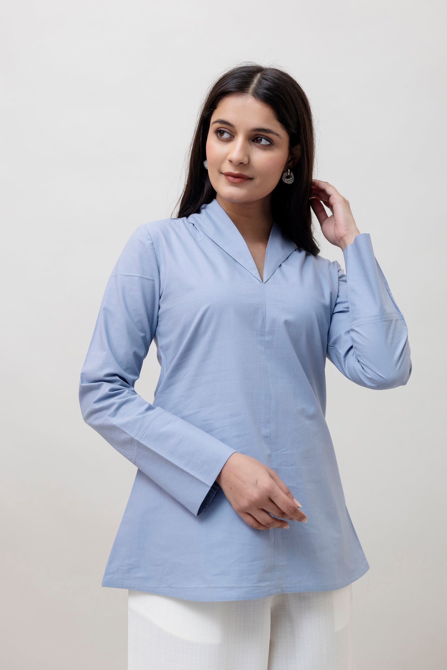 Cotton Classic Sky Blue Short Kurta