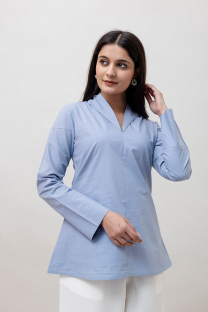 Cotton Classic Sky Blue Short Kurta
