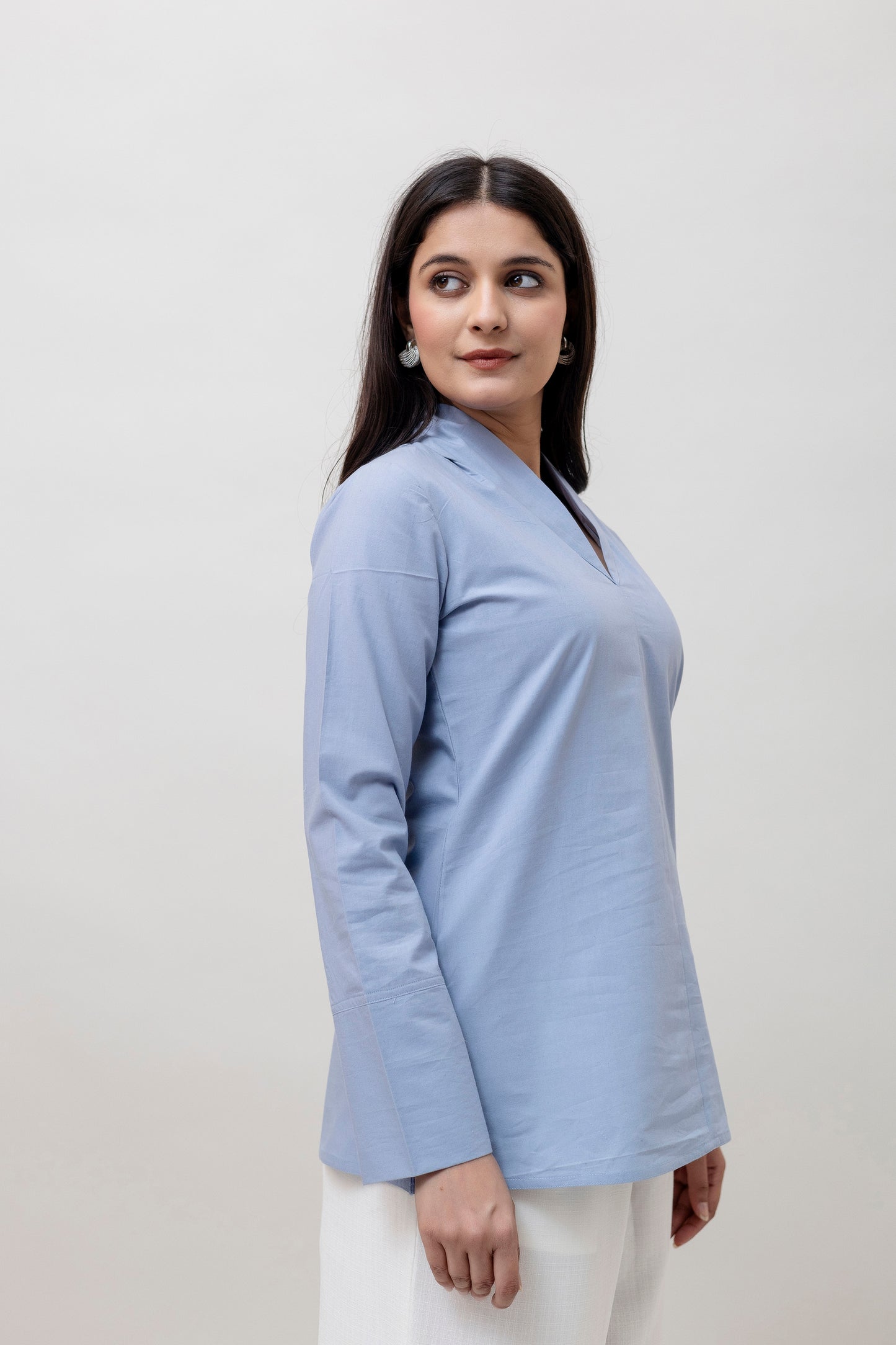 Cotton Classic Sky Blue Short Kurta