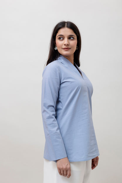 Cotton Classic Sky Blue Short Kurta