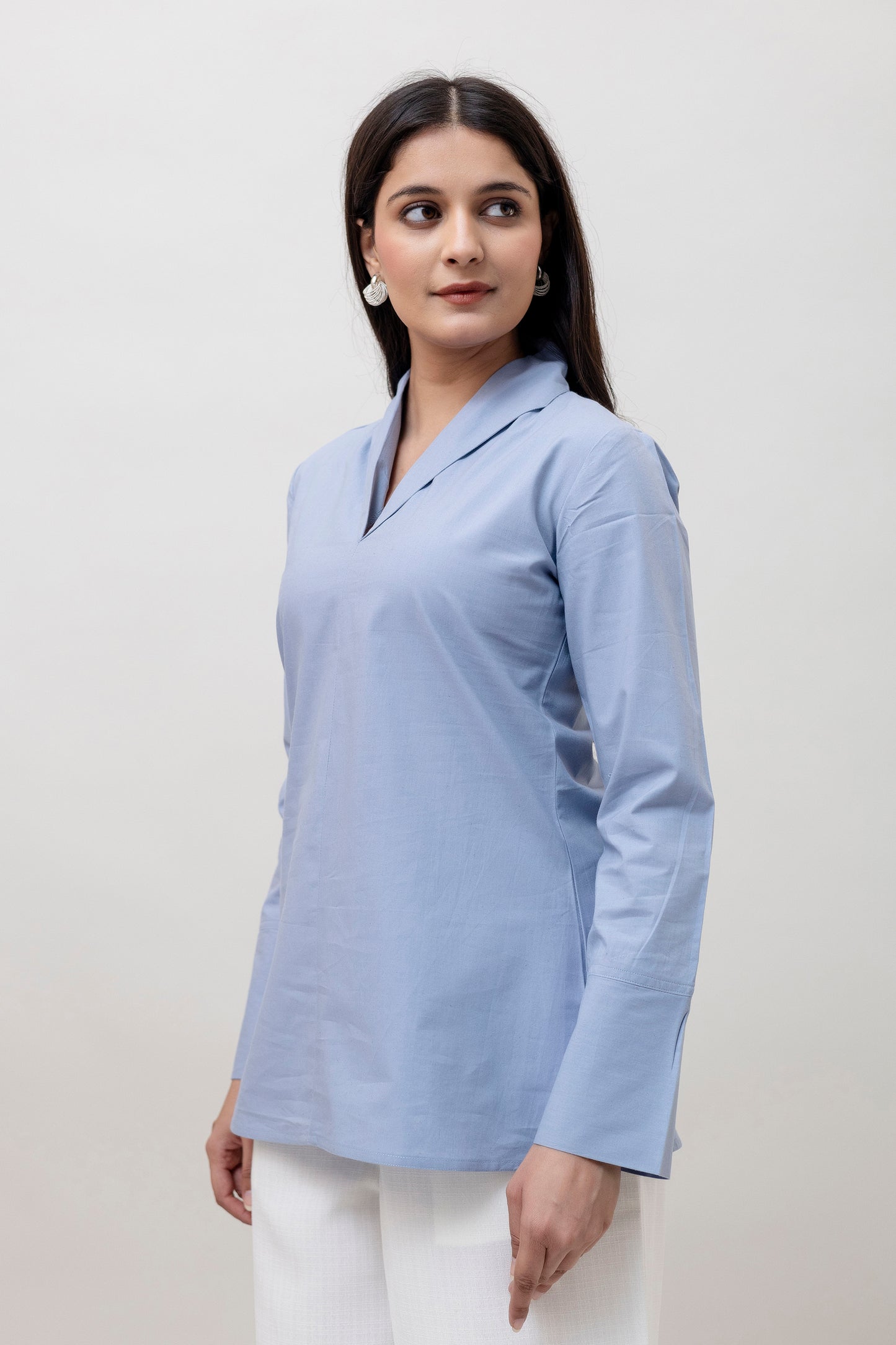 Cotton Classic Sky Blue Short Kurta
