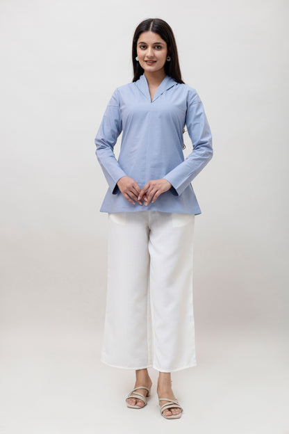 Cotton Classic Sky Blue Short Kurta