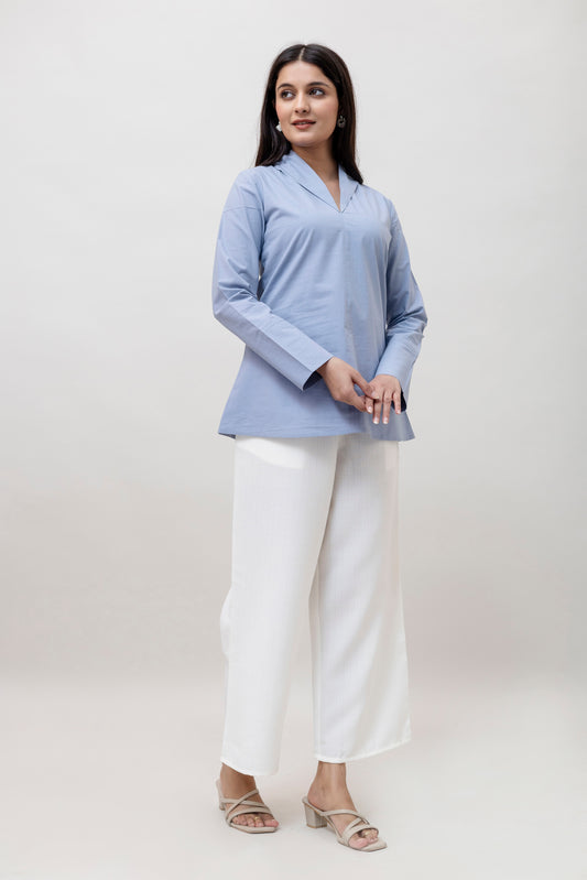 Cotton Classic Sky Blue Short Kurta