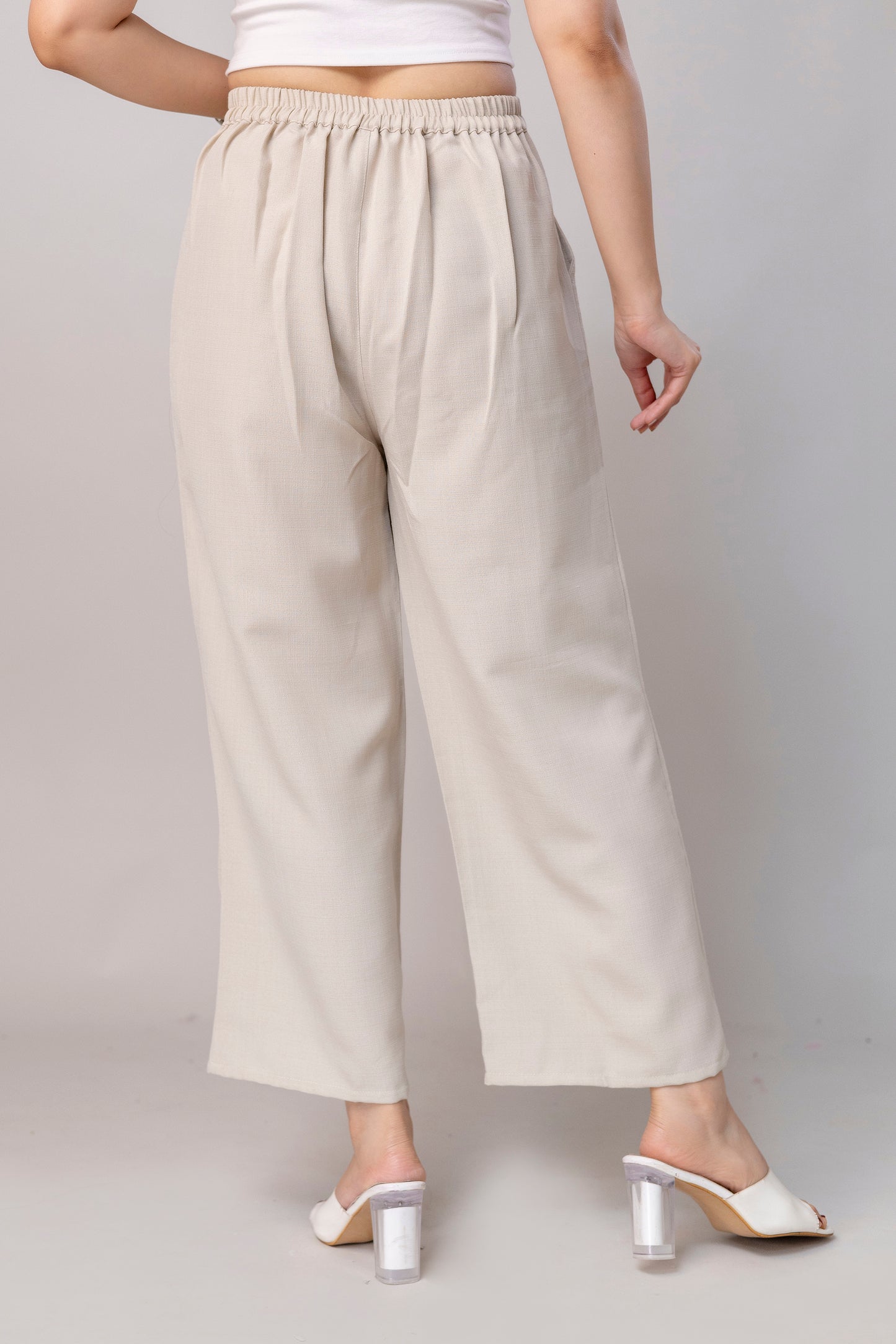 Women Beige Wide Leg Pant