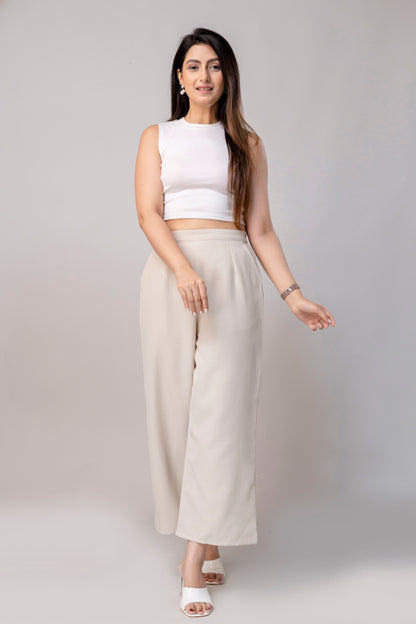 Women Beige Wide Leg Pant