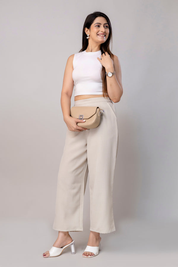Women Beige Wide Leg Pant