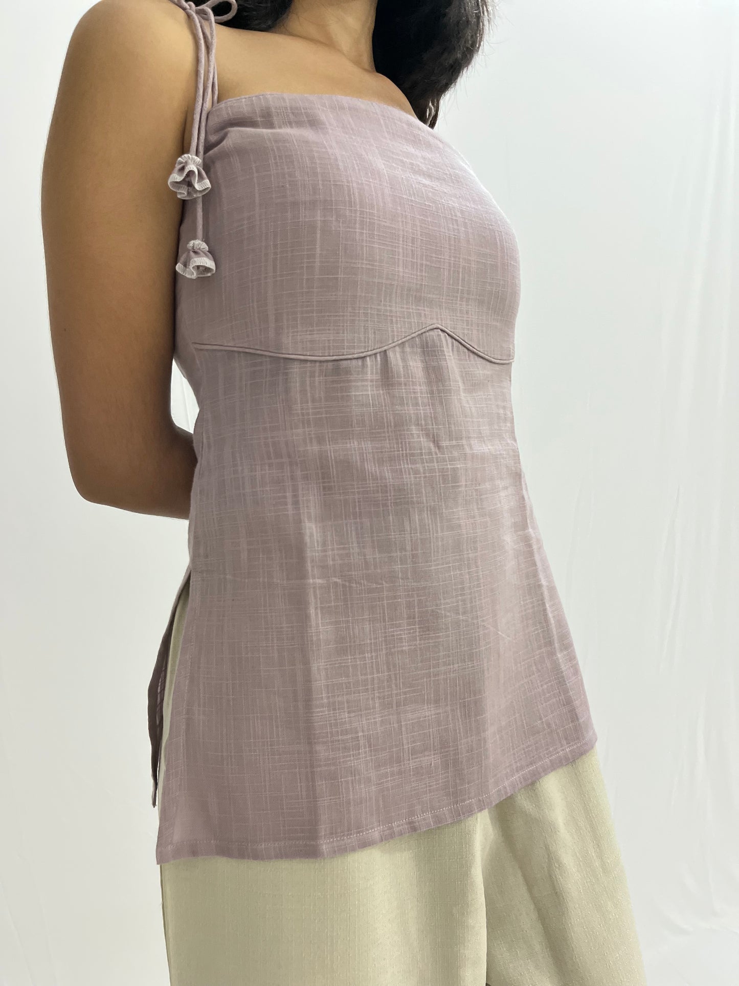 Elara - Mauve Cord Tie-Up Kurtis