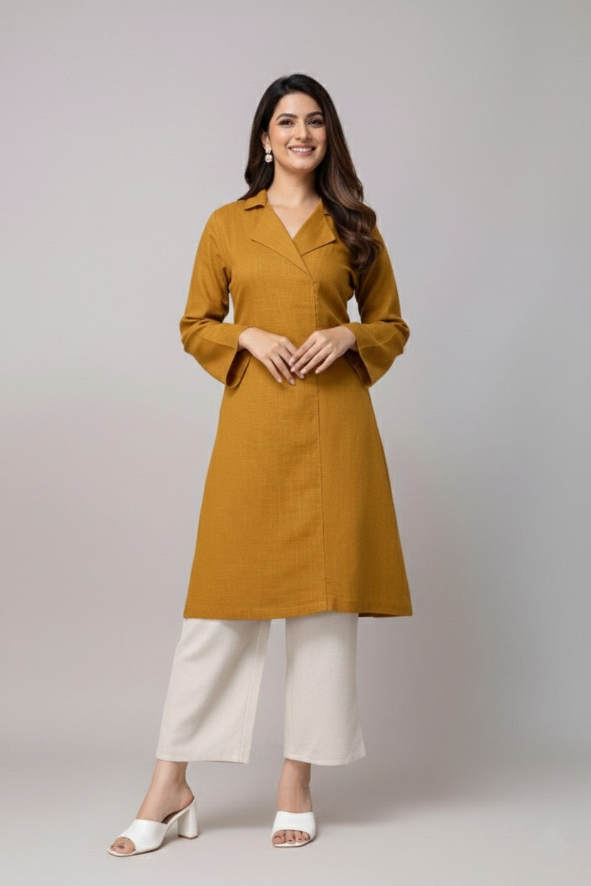 Cotton Classic Yellow Long Kurta